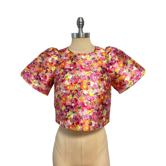NEUBYRNE Pink Floral Print crop Top Size Small - Picture 2 of 6